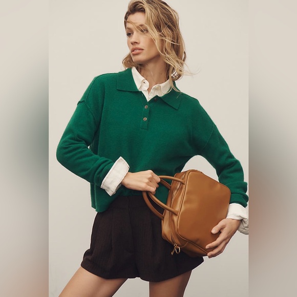 Anthropologie Sweaters - Anthropologie x Pilcro The Jensen Cashmere Crop Polo Sweater Size Large NWT